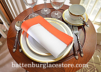 White Hemstitch Dinner Napkin with Vermillion Orange border